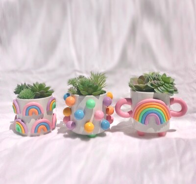 Retro Eclectic Colorful Planters, Cute Ceramic Planter, Rainbow Pot Planter, Modern ceramic planter, Boho home decor, plant lover gifts - image3
